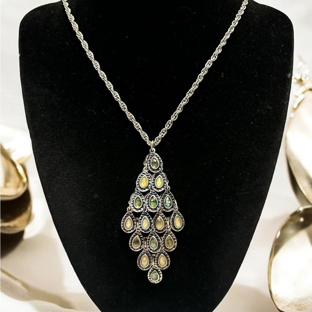 Lucky Brand Rustic Silver Tone Teardrops Necklace 28”